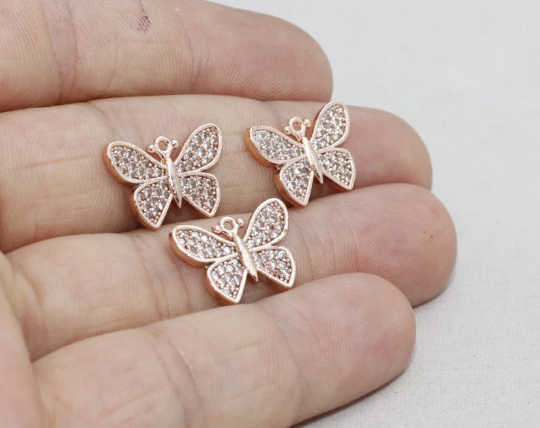 12x17mm Rose Gold Pave Butterfly, Micro Pave Butterfly, ZRCN232
