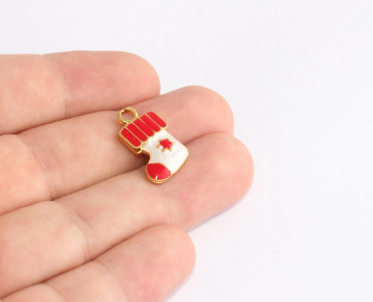 13x21mm 24k Shiny Gold Charms, Red Enamel Christmas SLM804
