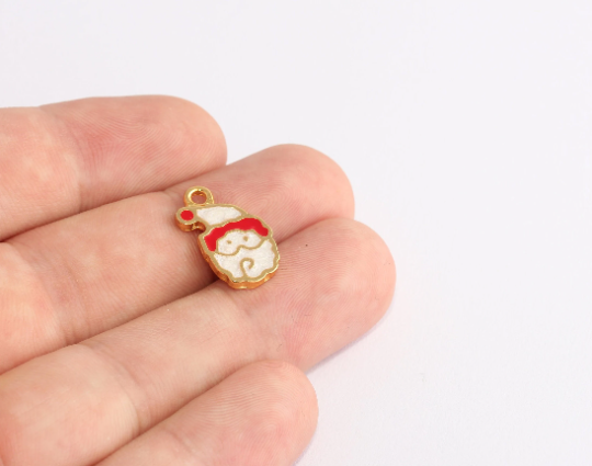 11x19mm 24 ayar Parlak Altın Tılsımlar, Kırmızı Mine Noel Baba, SLM802