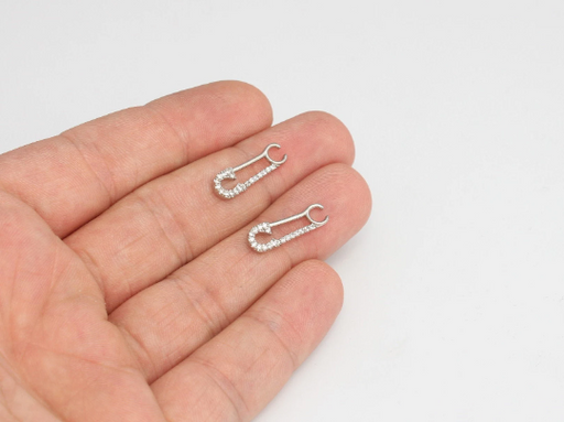 Rhodium Plated Cz Safety Pin Charm