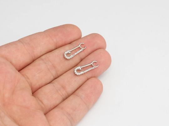Rhodium Plated Cz Safety Pin Charm