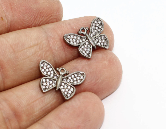 12x17mm Gunmetal Pave Butterfly, Micro Pave Butterfly, ZRCN495