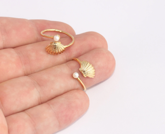 17-18mm 24k Shiny Gold Shell Rings, Adjustable Ring , Gold SLM427