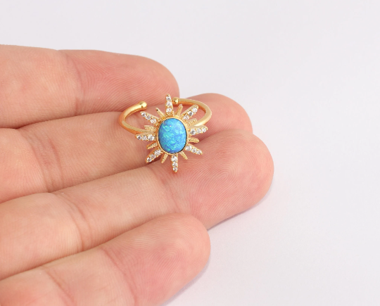 16-17mm 24k Shiny Gold Sun Ring, CZ Micro Pave Sun Rings, SLM896