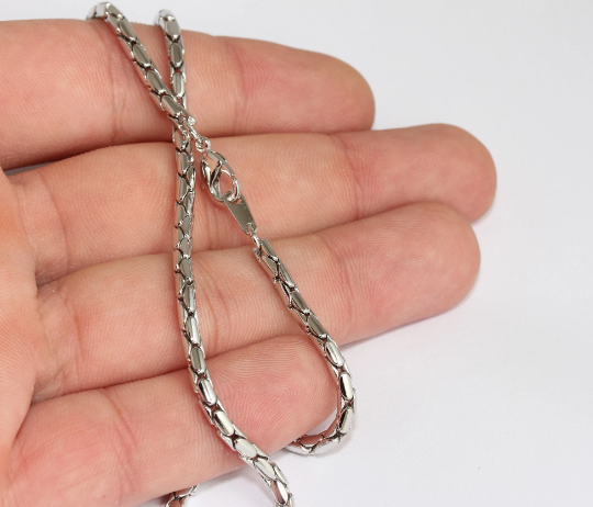 17" 3mm Rhodium Plated Snake Necklace, Finished Snake CHK553