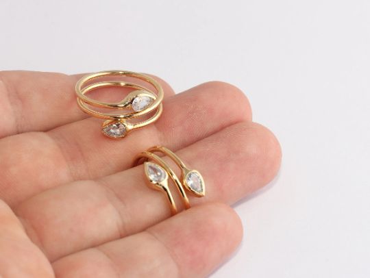 17-18mm 24k Shiny Gold Wrap Rings, Dainty Rings, CZ, XP248