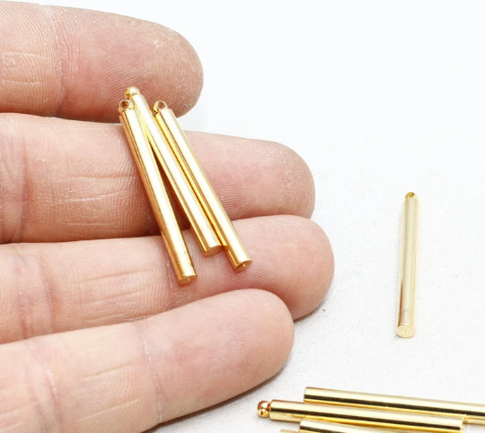 3x32mm 24 Ayar Parlak Altın Külçe, Bağlantı Çubuğu, Çubuk Kolye, BRT448