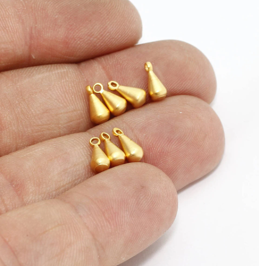 4x8mm 24k Matt Gold Drop Charms, Mini Drop Pendant, BRT222