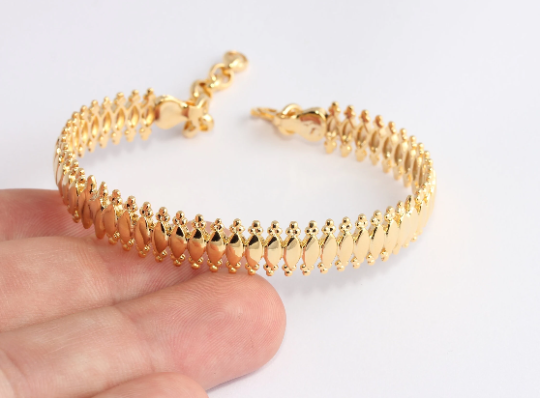 24k Shiny Gold Bracelet Cuff, Vintage Spike Bracelet,            CHK123-1