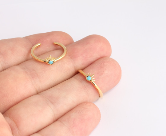 16-17mm 24k Shiny Gold Ring, Micro Pave Eye Ring, Dainty SLM594