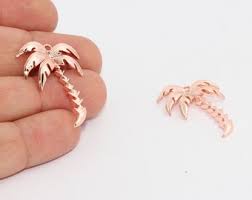 23x33 mm Gül Altın Palmiye Ağacı Tılsımı, Palmiye Ağacı Kolye, MTE874