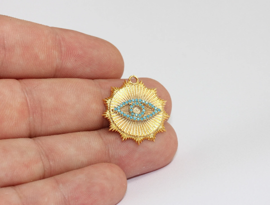 25mm 24k Shiny Gold Eye Zircon Pendant, Sun Necklace, MLS367