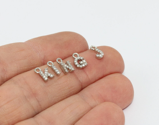 5x8mm Rhodium Plated Letters, Cubic Zirconia Letter, Silver      HRF44
