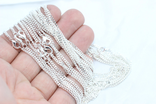 18" 2x2,4mm Silver Color Chain, Ready Made Necklace, Brass BXB73-7
