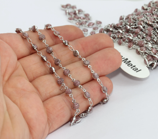 Rhodium Plated Crystal Chain, Chain With Stone Beads, Rosary, BXB199