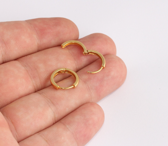 14mm 24k Shiny Gold Leverback Earrings, Tiny Gold , SLM263