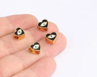 5x9mm 24k Shiny Gold Heart Charms, Black SLM1042