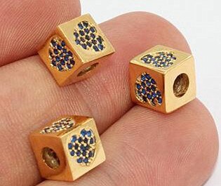 8x8mm 24 ayar Parlak Altın CZ Kalp Boncukları, Küp Kalp, Altın MTE1494