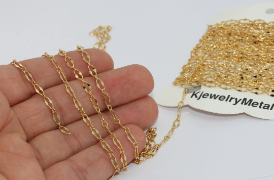 3,5x7mm 24k Shiny Gold Bar Chain, Link Chain, Soldered BXB302
