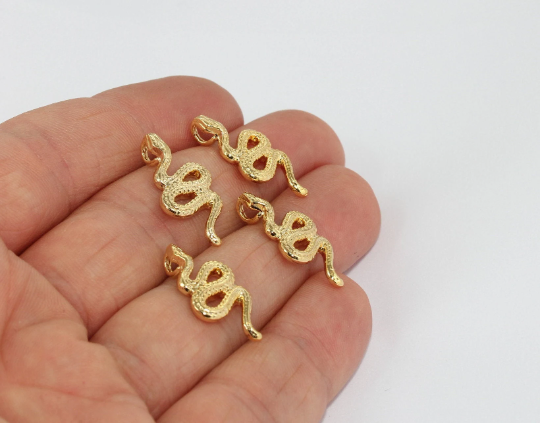 11x23mm 24 Ayar Parlak Altın Yılan Tılsımı, Yılan Kolye Ucu, AE3