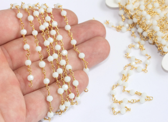 4mm 24k Shiny Gold Crystal Chains, Beaded Chains, CHK592-1