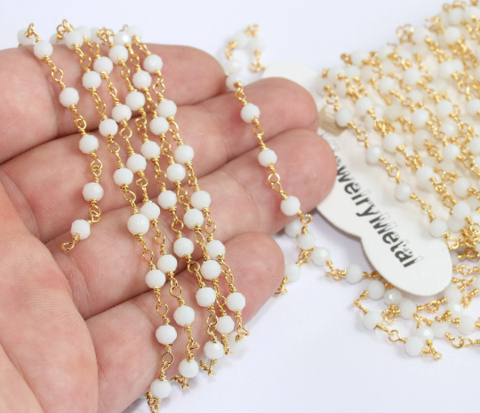 4mm 24k Shiny Gold Crystal Chains, Beaded Chains,          CHK592-1