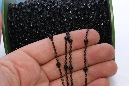 1,5x2mm 4mm Black Beaded Chains , Satellite