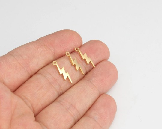 5x17mm 24k Shiny Gold Charms, Tiny Lightning Charms, FNL170
