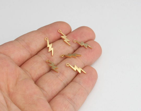 5x17mm 24k Shiny Gold Charms, Tiny Lightning Charms,  FNL170