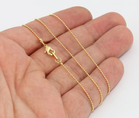17'' 1mm 24k Shiny Gold Ball Necklace, Necklace Chain, CHK208