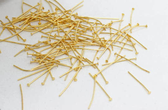 35mm 24k Shiny Gold Head Pins, Flat Head Pins, Head Pins TBP25