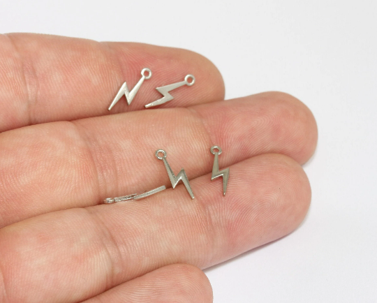 4x14mm Rhodium Plated Thunder Charms, Tiny Lightning MLS941