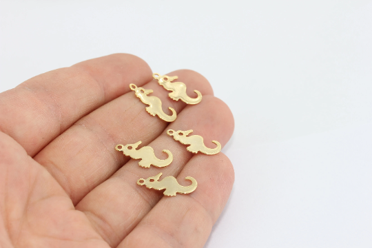 Ciondoli a forma di cavalluccio marino in oro lucido 24k, 9x17 mm, cavalluccio marino, MTE505