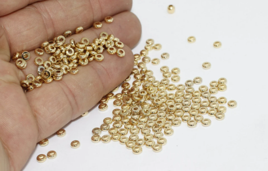 4mm 24K Shiny Gold Spacer Beads, Gold Spacers, Rondelle BRT651