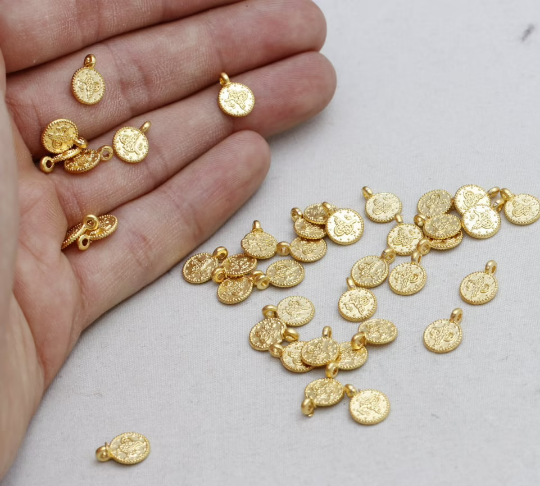8mm 24k Matt Gold Ottoman Disc, Ottoman Jewelry, Coins, BRT481