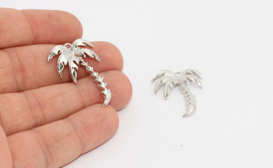 23x33mm Gümüş Kaplama Palmiye Ağacı Tılsımları, Palmiye Ağacı, MTE877