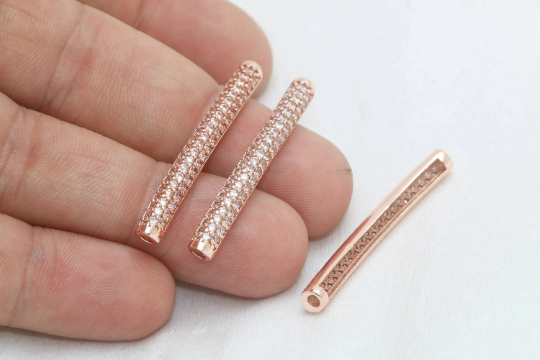 4x40mm Rose Gold Bracelet Tube, Micro Pave Curved Tubes, ZRCN587