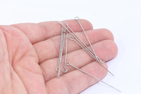 50mm Eye Pins Silver Plated , Silver Plated Brass Eye Pin ,  TBP49
