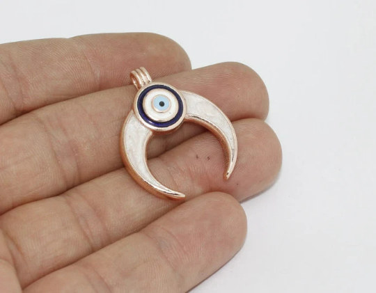 Ciondolo a forma di corno 26x31 mm, ciondolo a forma di corno con occhio malvagio, mezzaluna HRN17