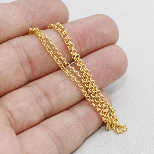 2,4 mm 24 ayar Mat Altın Rolo Zincir, Lehimli Zincir, Toplu BXB188-3