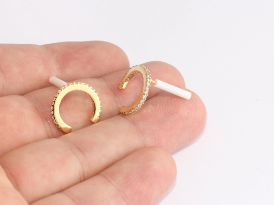 Horn Earrings, CZ Horn Stud