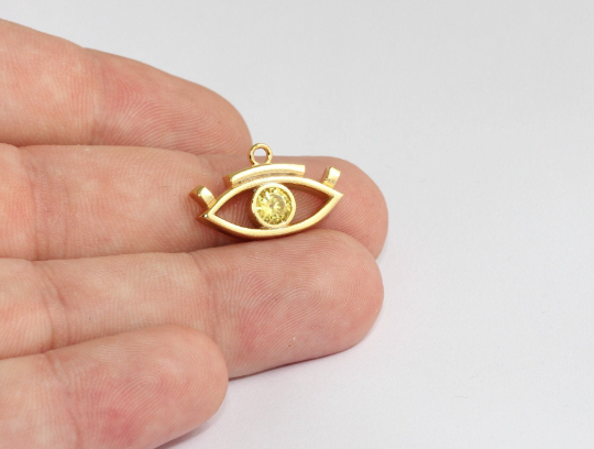 Occhio diabolico in oro lucido 24k 14x23 mm, occhio diabolico micro pavé MLS501