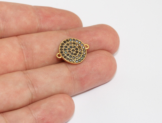 Monete in oro lucido 24k da 14x20 mm, ciondoli rotondi con micro pavé, MLS999