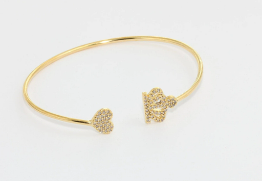 Shiny Gold Cuff CZ Heart Bracelet Bracelet Bangle