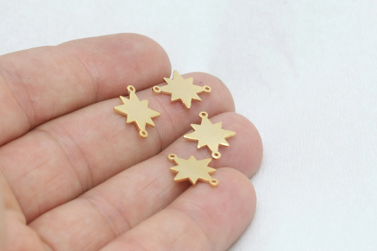 13x15mm 24 ayar Parlak Altın Kuzey Yıldızı Tılsımları, İki Delik, Altın BRT758
