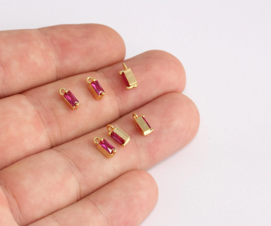 3x8,5mm 24k Shiny Gold Drop Beads, Cz Pink Stone Charms, SLM254