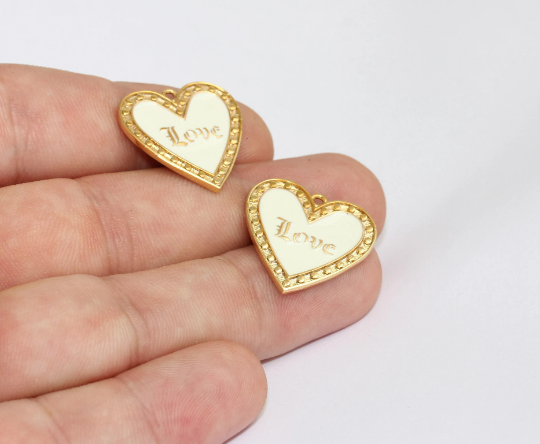 Ciondolo a forma di cuore in oro lucido 24k da 22 mm, ciondoli smaltati, MTE1102