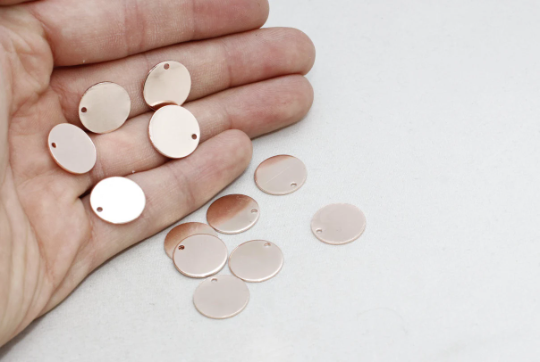 Ciondoli rotondi in oro rosa da 14 mm, disco, disco personalizzato, ROSE296