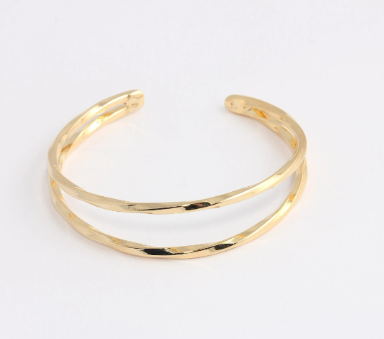 58mm 24k Shiny Gold Round Wire Bracelet, Open Cuff             CHK672