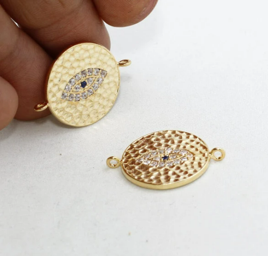Medaglione con occhio malvagio in oro lucido 24k da 20 mm, ciondolo con occhio malvagio, MLS17